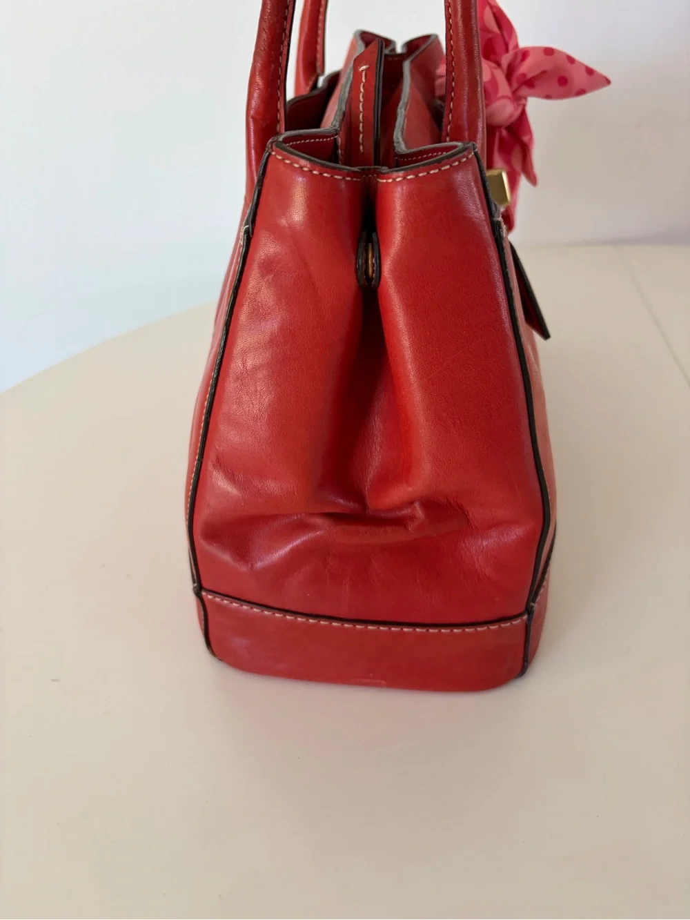 Coach Hamptons Madeline Large Leather Tote 11554 Red Orange Turnlock Scarf